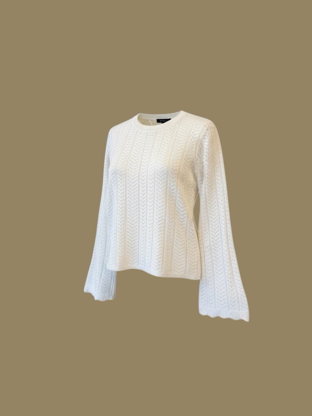 Adrianna Papell White Knit Bell Sleeve Sweater Whimsical Bridal Coastal XS